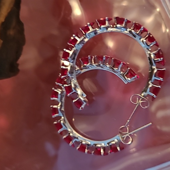 Silver and red earrings - Picture 3 of 3